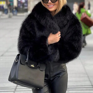 Black Casual Women's Faux Fur Jacket